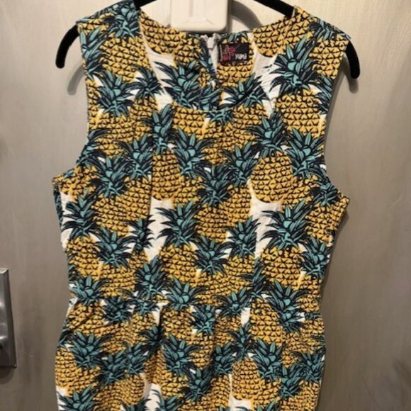 Retro Mid century Hawaiian Pineapple print Shift Mini Dress - Picture 7 of 16